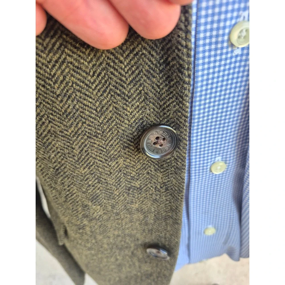 Ben Sherman Mens Olive Green Herringbone Blazer Sport Coat Jacket Tweed Sz 36 R